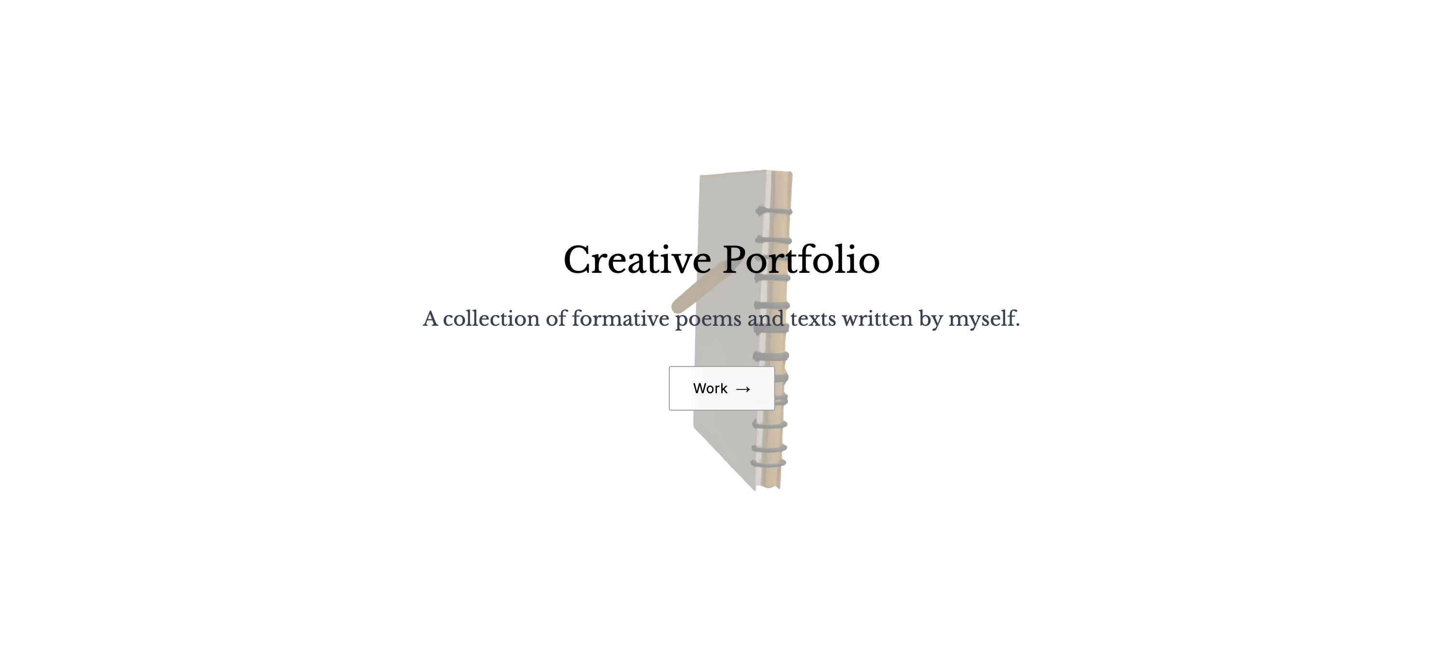 Interactive poetry portfolio with 3D notebook model and text transformation features